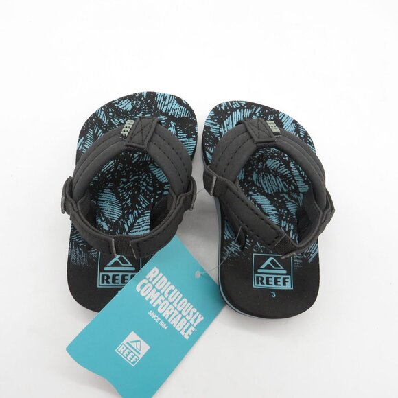Reef Little Ahi Kids Sandals Size 3 Aquifer Palm Black Blue NEW - Picture 5 of 5